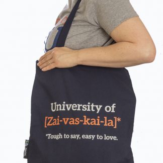 Puuvillakassi / Cotton bag (University of Zai-vas-kai-la, blue) (PR0277)